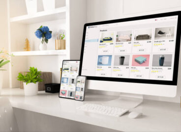 online shop website on home office setup 3d rendering